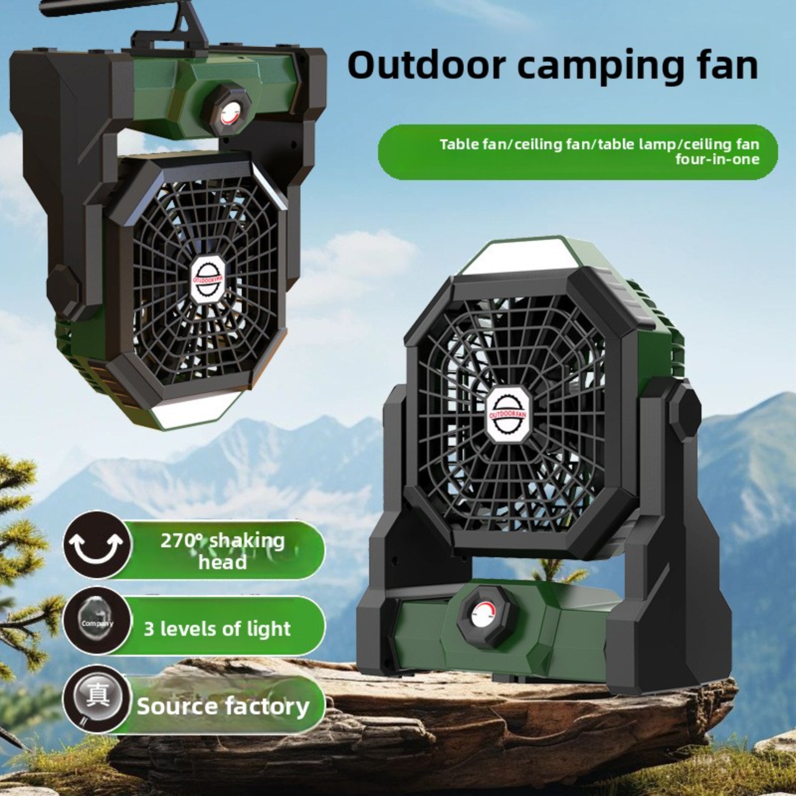 Outdoor Lighting Wireless - Przenośny wentylator kempingowy 4 w 1,