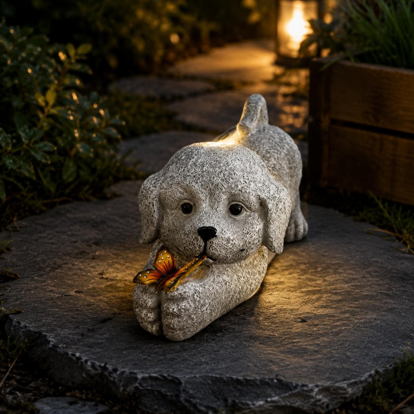 Solarna statua psa z żywicy, s – Outdoor Lighting Yard recenzja i cena